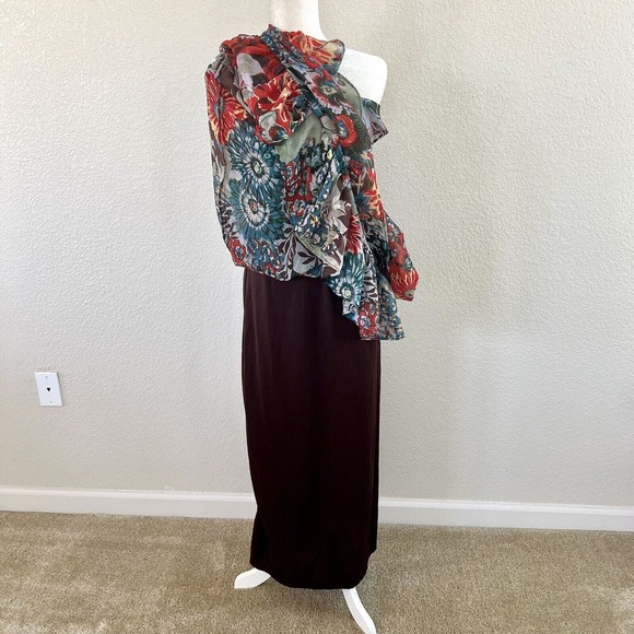 American Rag Cie Sz Small Maxi Dress One Sleeve Red Blue Floral Paisley Layered - Picture 11 of 14